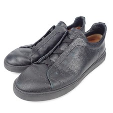 Ermenegildo Zegna Couture Triple Stitch Black Leather Sneakers US 11
