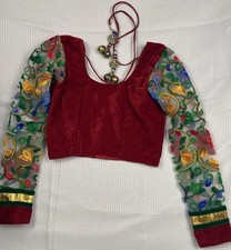 Red Velvet Traditional Indian Saree Blouse Choli Free Size Dori Embellishment
