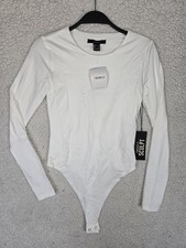 NWT FOREVER 21 SCULPT Size Small Women's White Bodysuit Long Sleeve Crew Neck