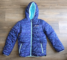 EDDIE BAUER Reversible Puffer Fleece Jacket Winter Coat Blue Girls Kids S 7/8