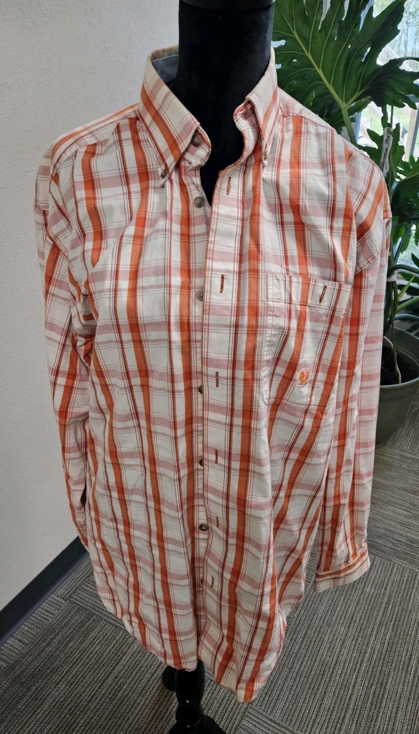 Wrangler Twenty 20X Button Up Western Shirt Orange Long Sleeve Mens M. Cowboycor