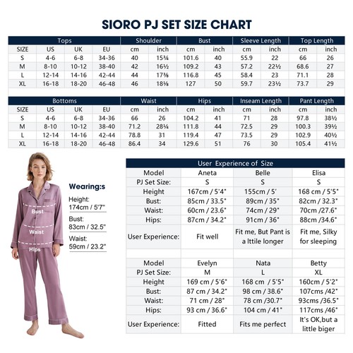 SIORO Conjunto de pijama de satén de seda para mujer Manga larga Prendas para dormir Pantalones Conjunto de pijama Ropa de dormir - Imagen 92 de 99