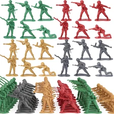 120PCS Army Men Action Figures Playset, Plastic Soldiers in Green, Red, Yellow &