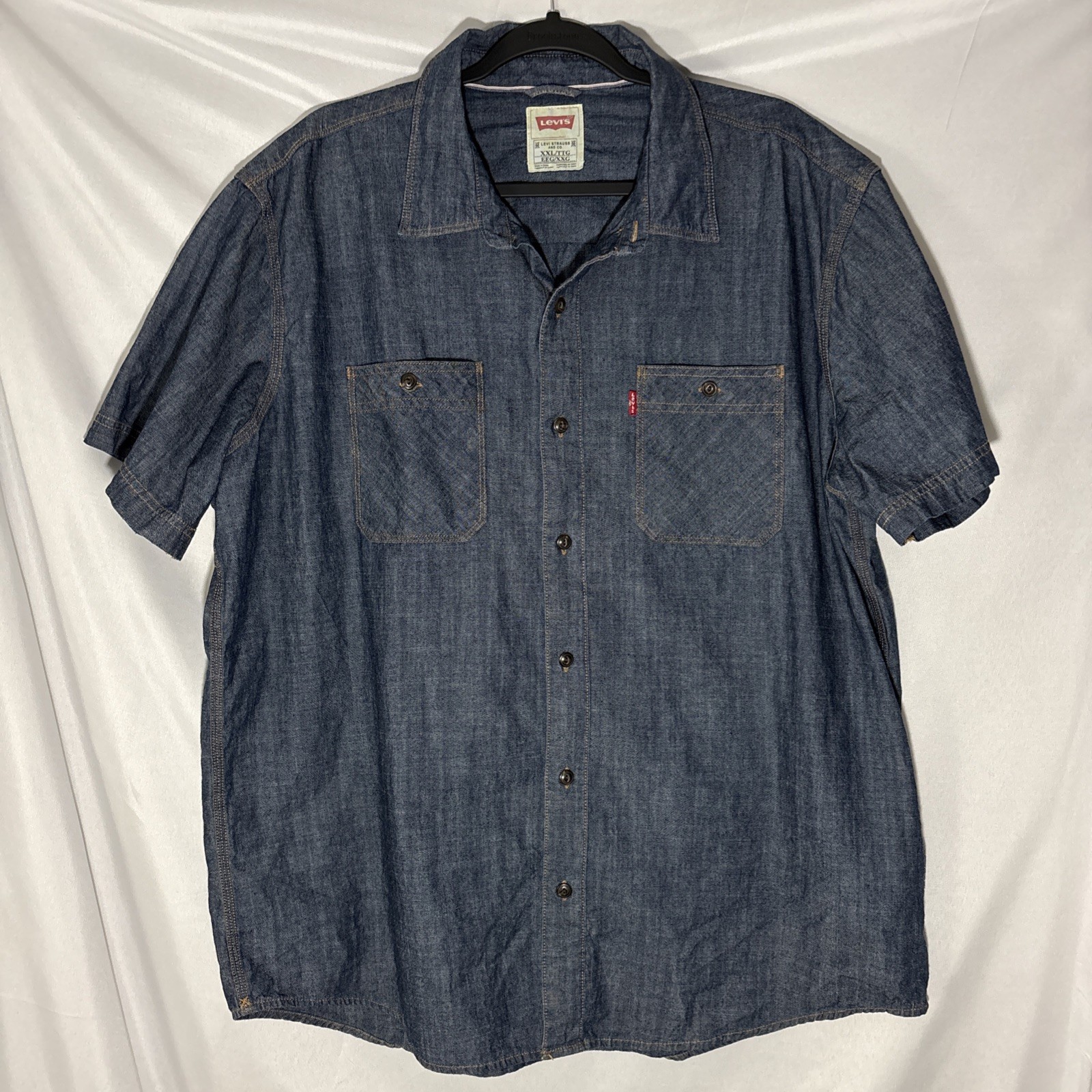 Levi’s Western Style Denim Button Up Short Sleeved Shirt, Men’s XXL, Blue, MINT