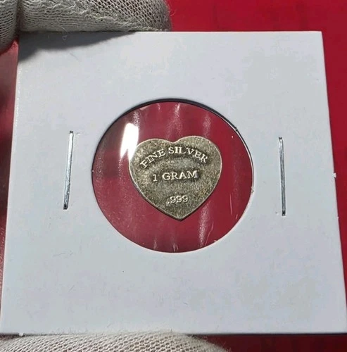 Heart Shaped - 1 Gram .999 Fine Pure Silver Bullion Mini Bar Ingot Coin Round