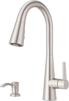 Barulli Pull Down Kitchen Faucet with Soap Dispenser, Stainless Steel Finish
