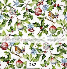 267 Two Paper Luncheon Decoupage Art Craft Napkins - Christmas Holly Ornaments 267 Two Paper Luncheon Decoupage Art Craft Napkins - Christmas Holly Ornaments