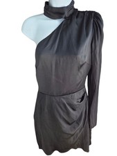 Reformation Tate Dress One Shoulder Silk Mock Neck Long Sleeve Black Size 6