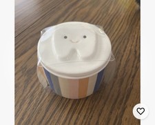 Kid's Ceramic Tooth Fairy Container W/Tooth Shaped Lid&Multicolored Stripes New