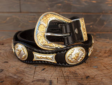 Men's LEATHER CONCHO WESTERN STYLE Cowboy Rodeo Black Belt Fancy Gift SIZE 34