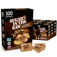 Sugar Turbinado Cane Sugar Packets, 100 Ct Box, 8 Pack, Pure, All-Natural Tur...