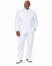 Vinci Men's White Banded Collar 2 Piece Tuxedo Regular Fit Wedding Formal NEW