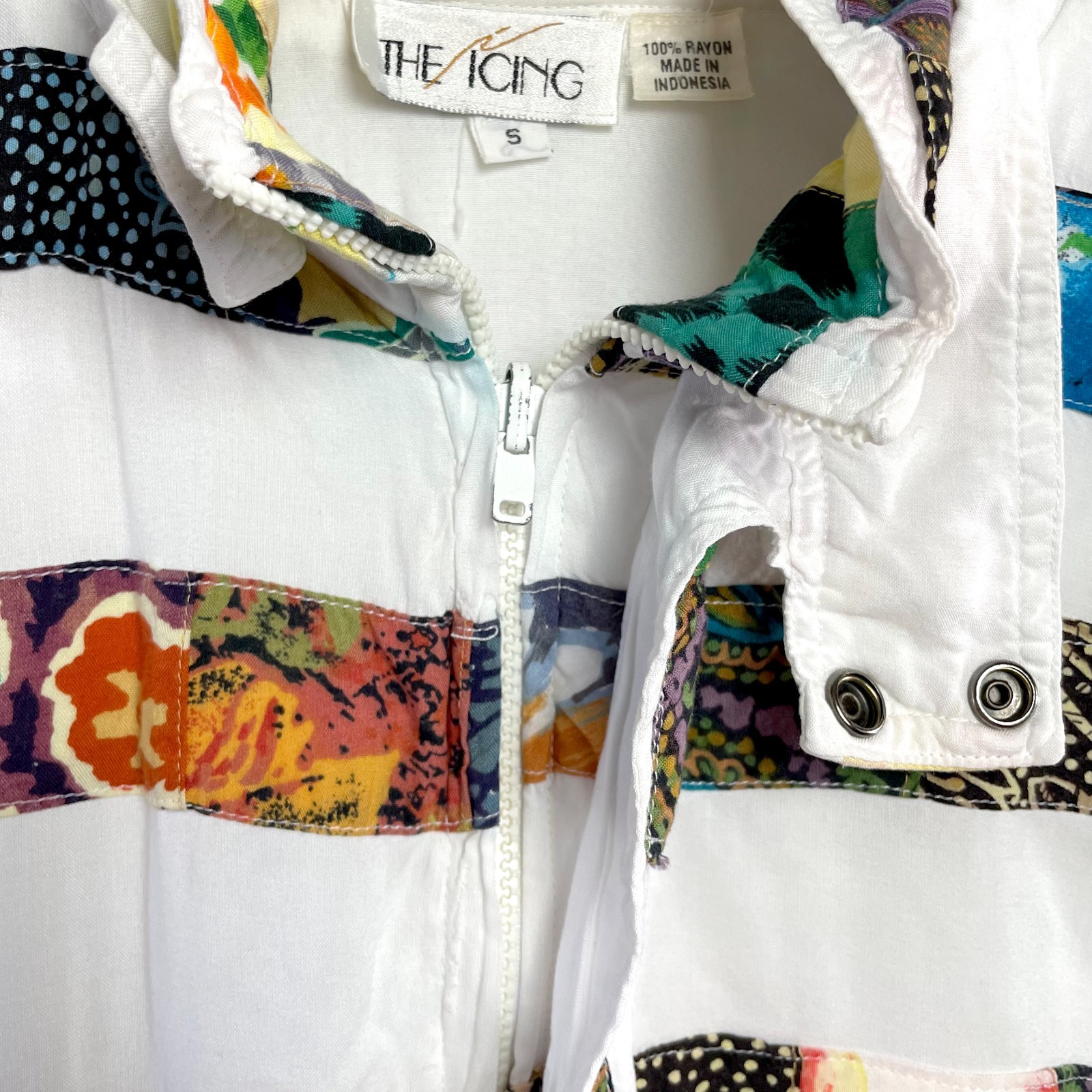 Vintage 90s Patchwork Jacket Zip Up Small Oversiz… - image 3