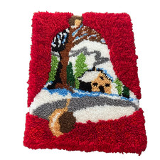 Vintage Unique Winter House Bell Scene Latch Hook Rug Wall Hanging Completed
