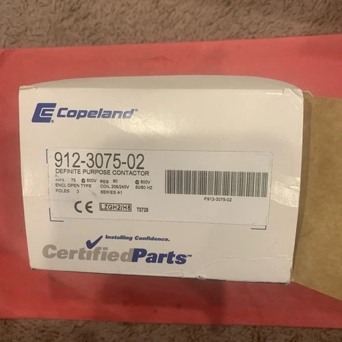 COPELAND 912-3075-02 COIL 208/240VAC 3 POLE 75 AMP CONTACTOR NOS NIB