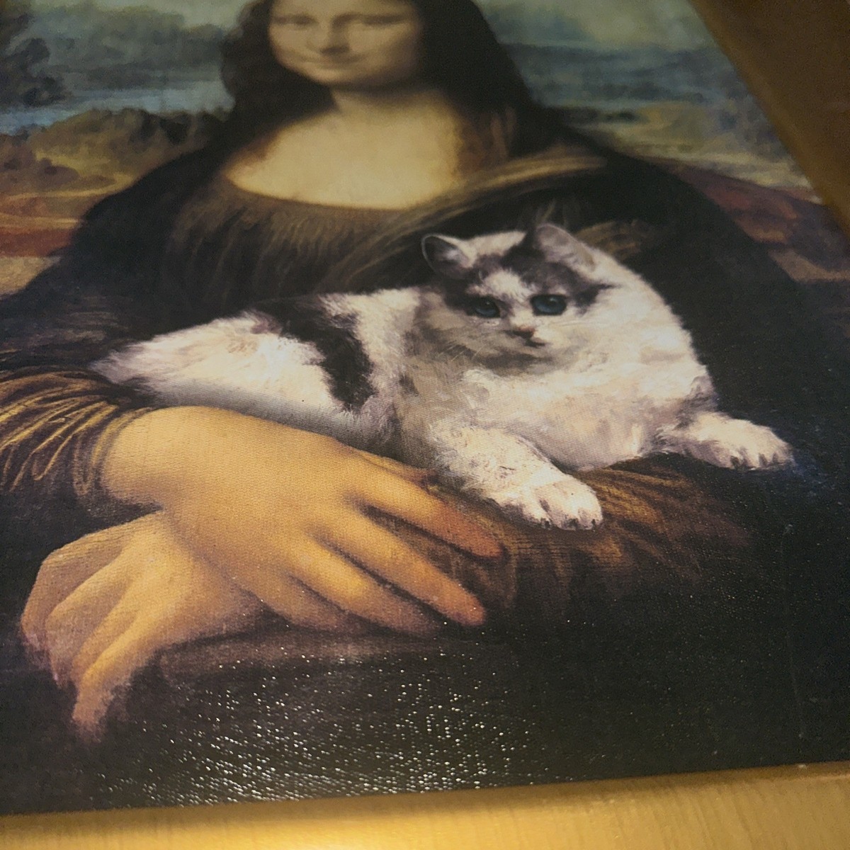 Meow-na Lisa Framed Hand Painted Playful Reimagining Of Da Vinci