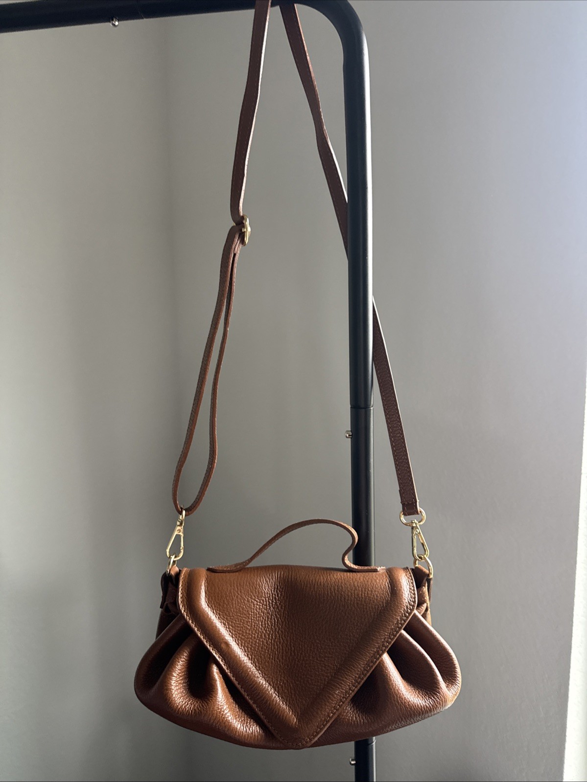 New Italian Leather Brown Crossbody Shoulder Bag Made In Italy