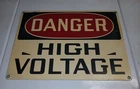 Vintage porcelain 1960s DANGER HIGH VOLTAGE sign one-sided