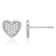 925 Sterling Silver CZ Heart Stud Earrings