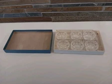 Vintage Glass 6 Salt Cellars W/Plastic Salt Spoons