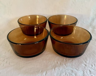 Vtg Lot 4 Anchor Hocking Amber Glass Small Desert Bowls 6oz