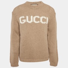 Gucci Brown Logo Intarsia Rib Knit Sweater L