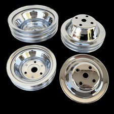 305 350 Small Block Chevy 2 Groove 2v V-belt Chrome Pulleys Set Long Water Pump
