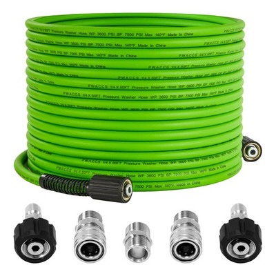 #ad 50ft Kink Resistant Pressure Washer Hose Universal M22 Fittings 3600 PSI Extensi $80.56