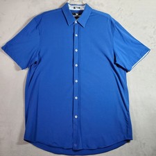 Buttercloth Shirt Mens XL Blue Icy Cotton Short Sleeve Button Up Stretch Casual