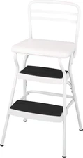 Stylaire Retro Chair + Step Stool with Flip-Up Vinyl Seat, White