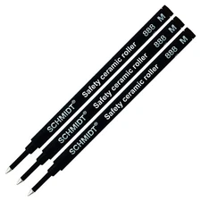 3X Schmidt 888 M Safety Ceramic Rollerball Refill Black Ink Medium Tip