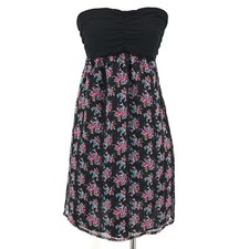Express Womens Dress Small Black Floral Sleeveless Strapless Pullover Ruched