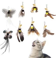 Cat Toy Wand Replacement 8 Pcs Insect Cat Toys Cat Feather Toy Refills Cat Tease