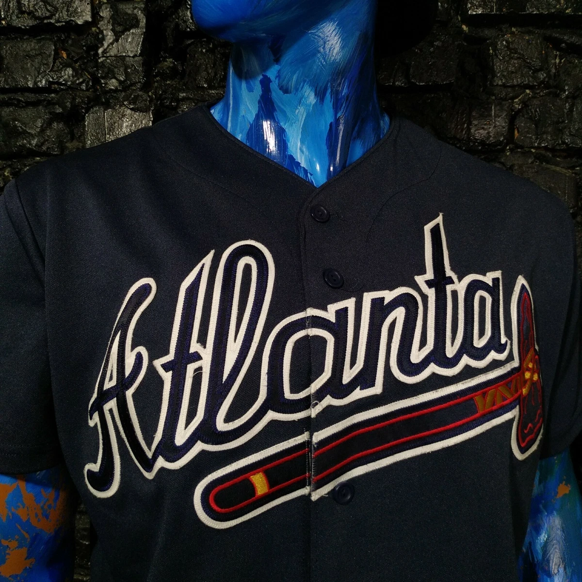 Atlanta Braves Jersey Baseball Shirt Majestic Navy Blue Polyester Mens Size  XL