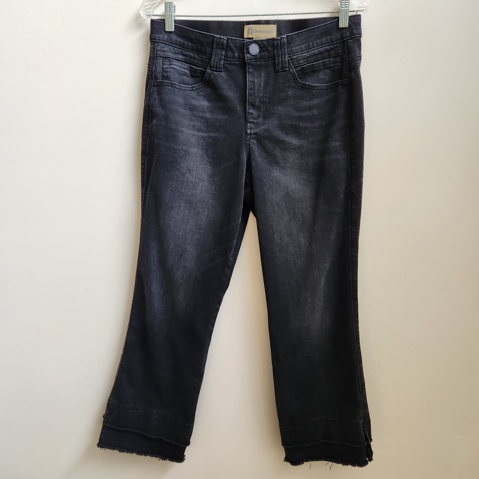 Democracy Jeans Women's 10 Black Denim Ab Technology Bootcut Crop Raw Hem Grunge