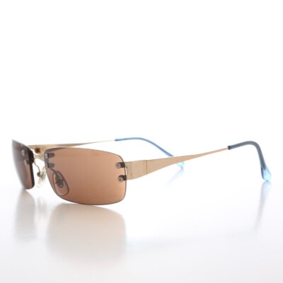 90s Rimless Rectangular Sunglasses Brown / Gold - Cordy | eBay display picture 1