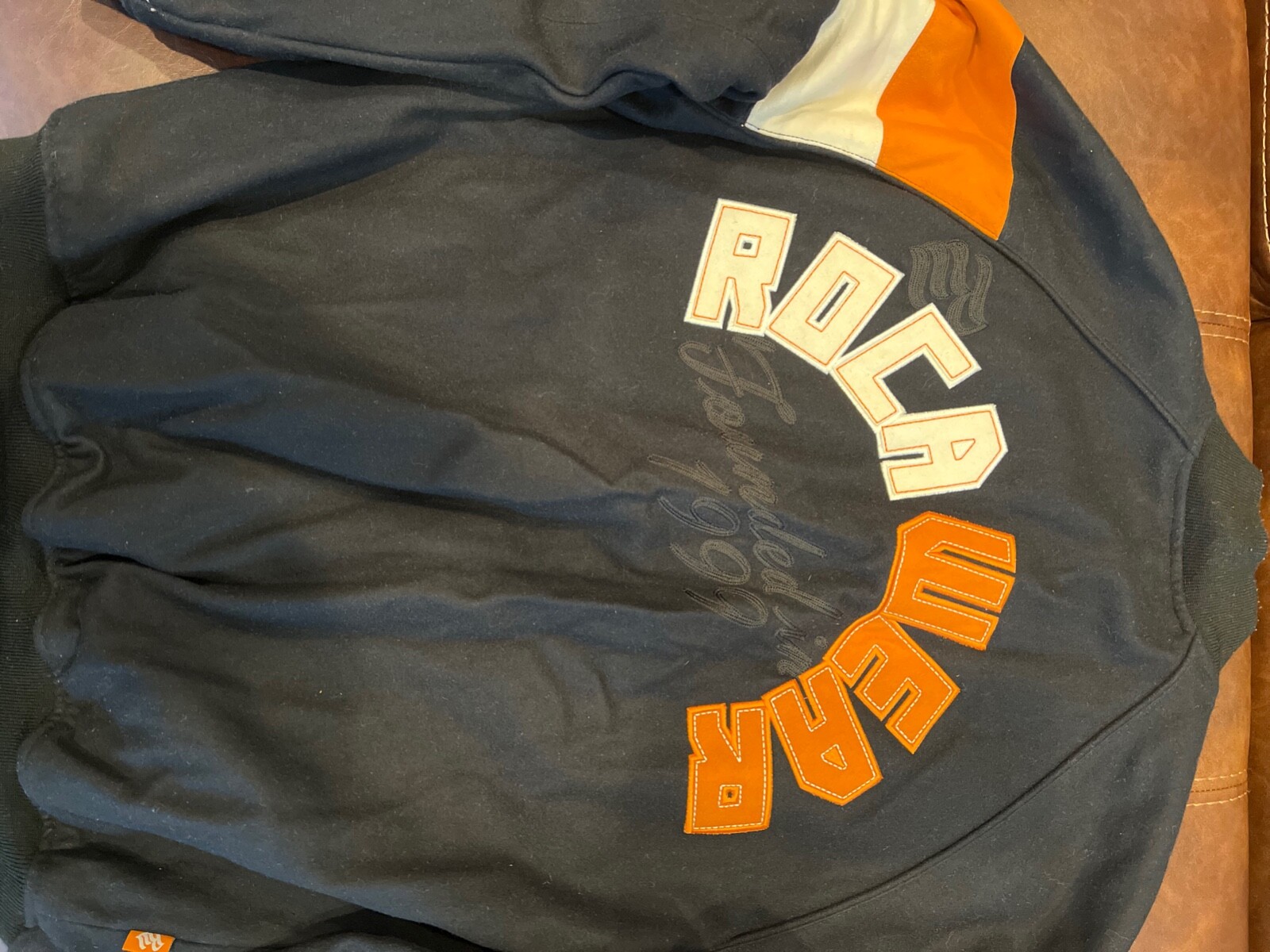 preowned authentic Rocawear jacket navy white ora… - image 2