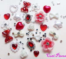 24pcs 3D Nail Art Red Silver White "Xmas Jewel" Rhinestone Flower Star Bow Alloy