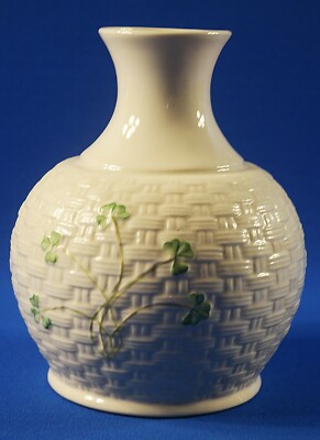 Belleek Ireland Shamrock 7''  Round Vase