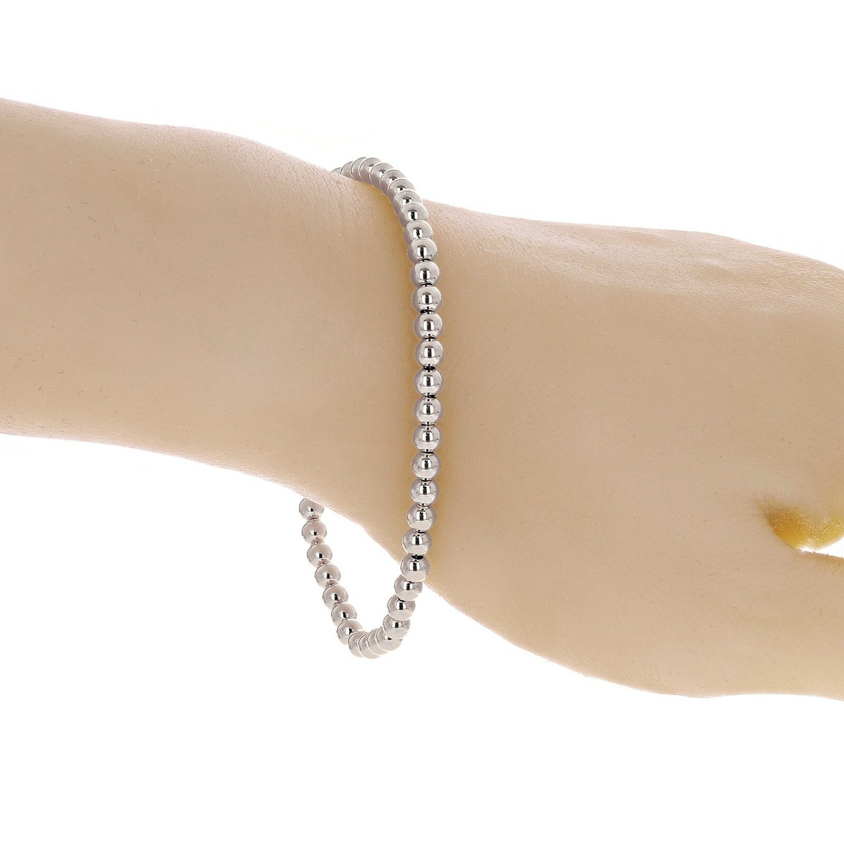 Italian 14k White Gold Hollow Ball Bead Bracelet 8
