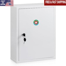 Wall Mount Locking Medicine Cabinet Large Capacity Steel First Aid Organizer New