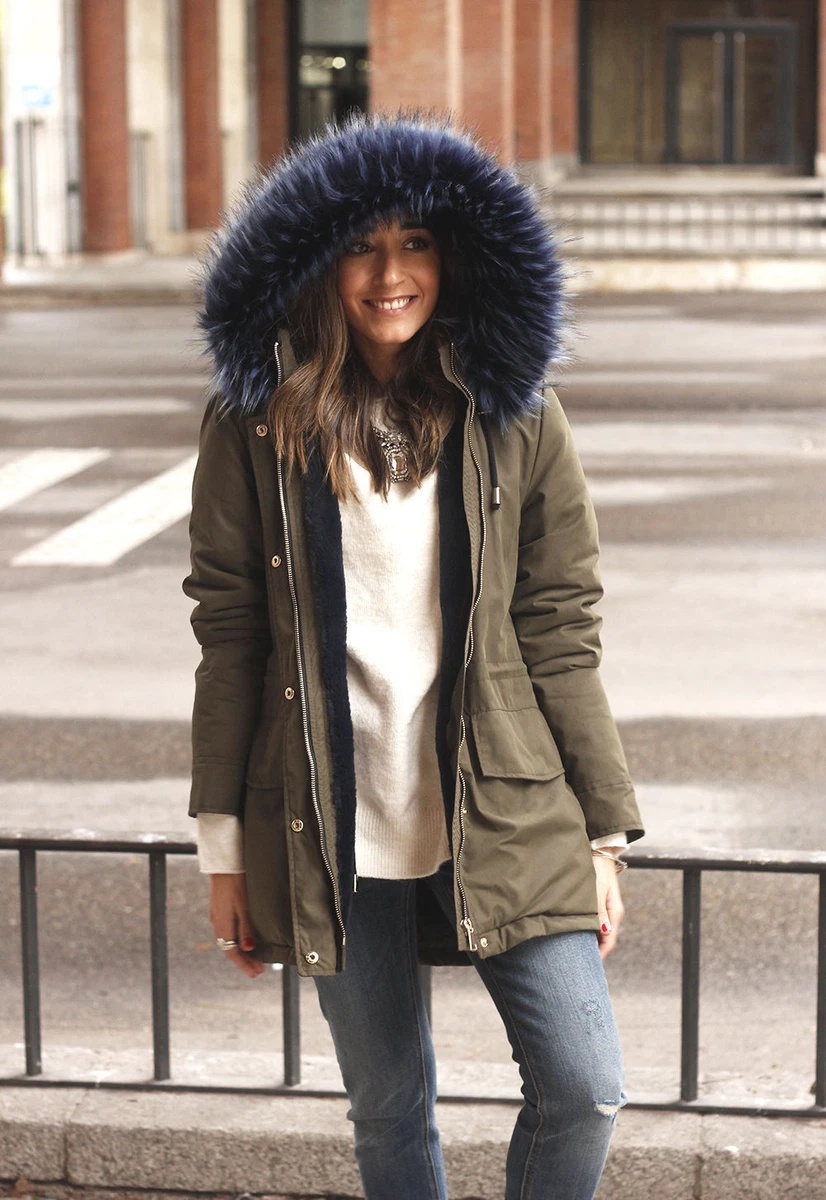 Khaki parka with fur hood sale