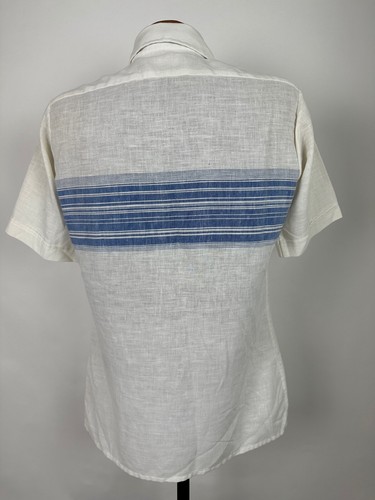 Vintage 70s Arrow Shirt Men M Slim Dagger Collar Retro Beach Pool Outdoors Ivory - Picture 8 of 18