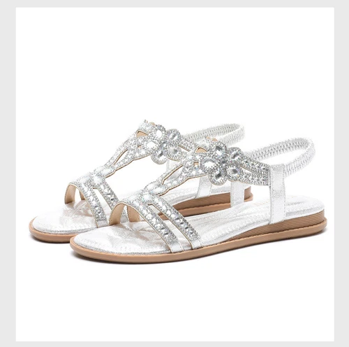Womens Summer Rhinestone Decor Opened Toe Slip on Buckle Flat Heels Sandals - Bild 22 von 27