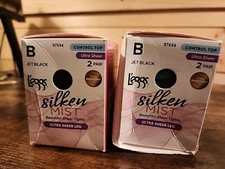 Leggs Silken Mist Ultra Sheer Leg Tights Women's Size B Jet Black NEW 2 Boxes