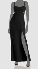 Aqua Women's Black Solid Cut-Out High Slit Long Evening Dress Size 2