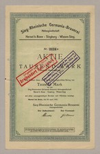 Germania-Brauerei AG – Akcje, 1000 marek – 1923 – Hersel, Bonn, Siegburg, Wiedza