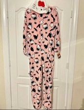 Hello Kitty Womens Union Suit One Piece Pajamas Pants HALLOWEEN Sz M Bats Cats