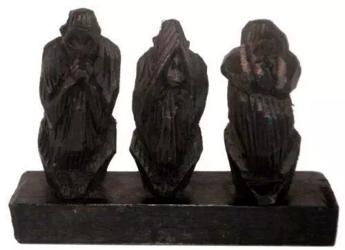 ugandan wood see hear speak no evil 3 wise monkeys mystical apes carving statue image 12