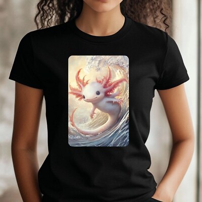 Frauen T-Shirt Axolotl in Welle Motiv Baumwolle Größe S bis 3XL